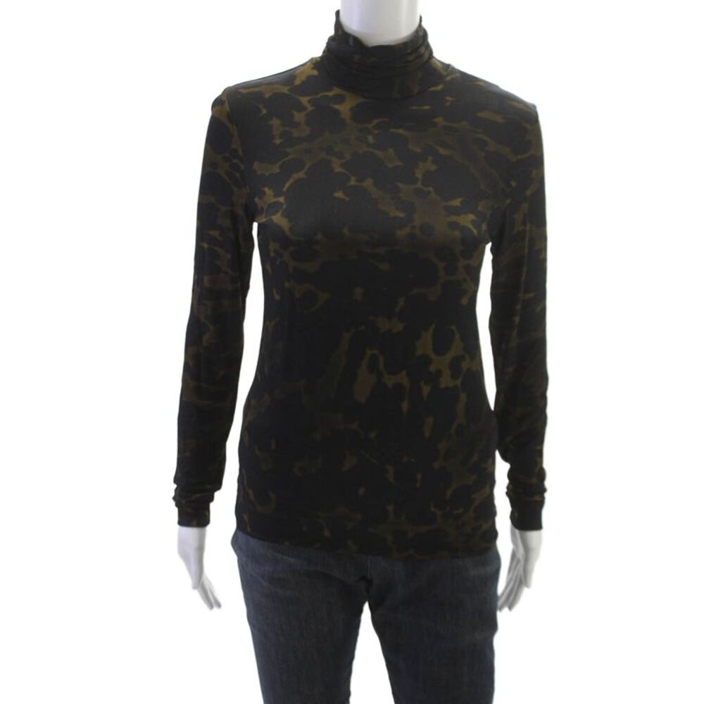 Dries Van Noten Women Black Animal Print Turtleneck Long Sleeve T-Shirt Size S